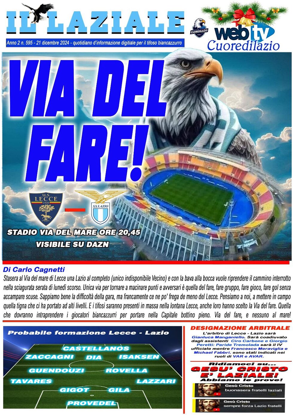 Il Laziale - Front Page - 12/21/2024