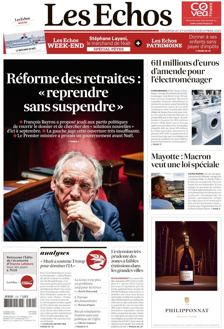 Les Échos - Front Page - 12/21/2024