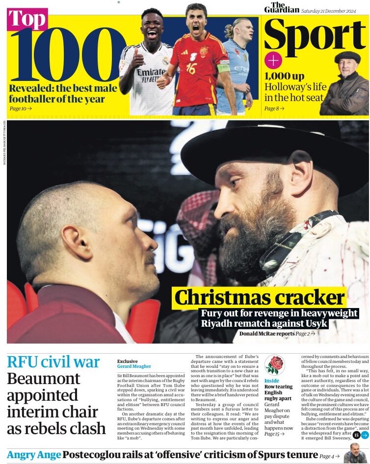 The Guardian SPORT - Front Page - 12/21/2024