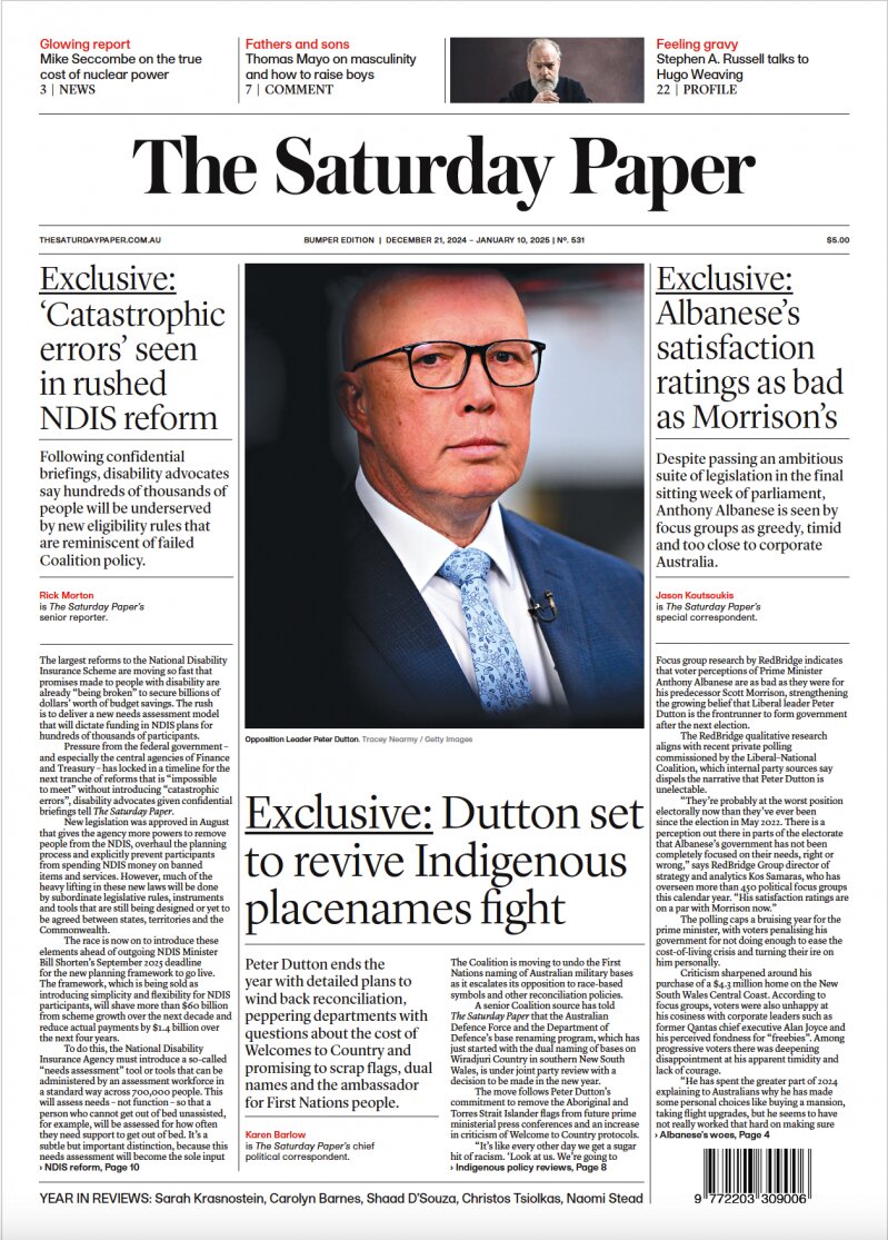 The Saturday Paper - Cover - 12/21/2024