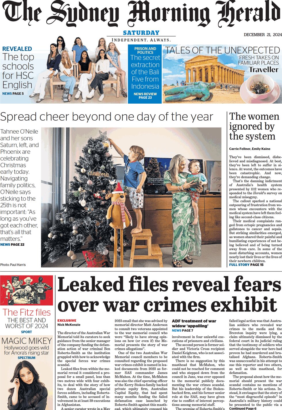 The Sydney Morning Herald - Front Page - 12/21/2024