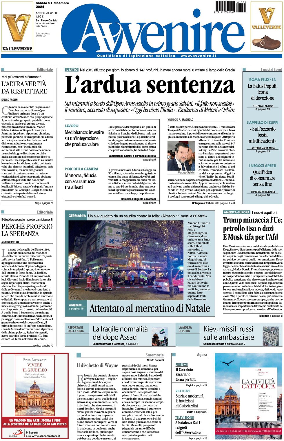 Avvenire - Front Page - 12/21/2024