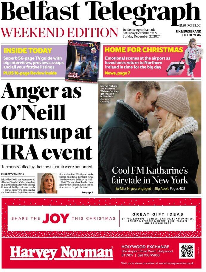 Belfast Telegraph - Front Page - 12/22/2024