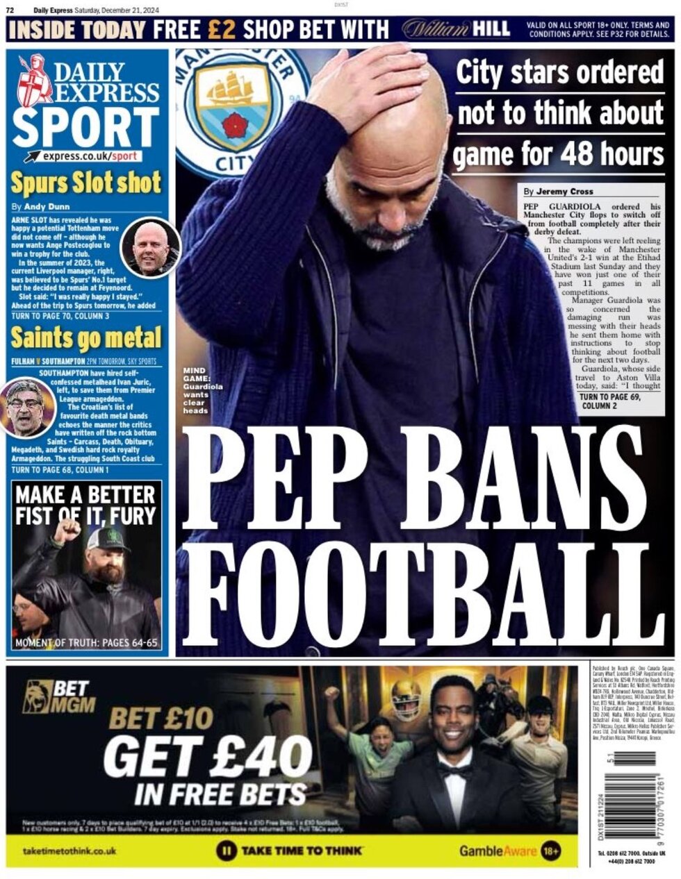 Daily Express SPORT - Front Page - 12/21/2024