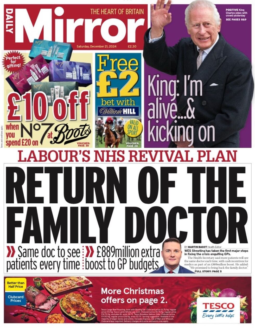 Daily Mirror - Front Page - 12/21/2024