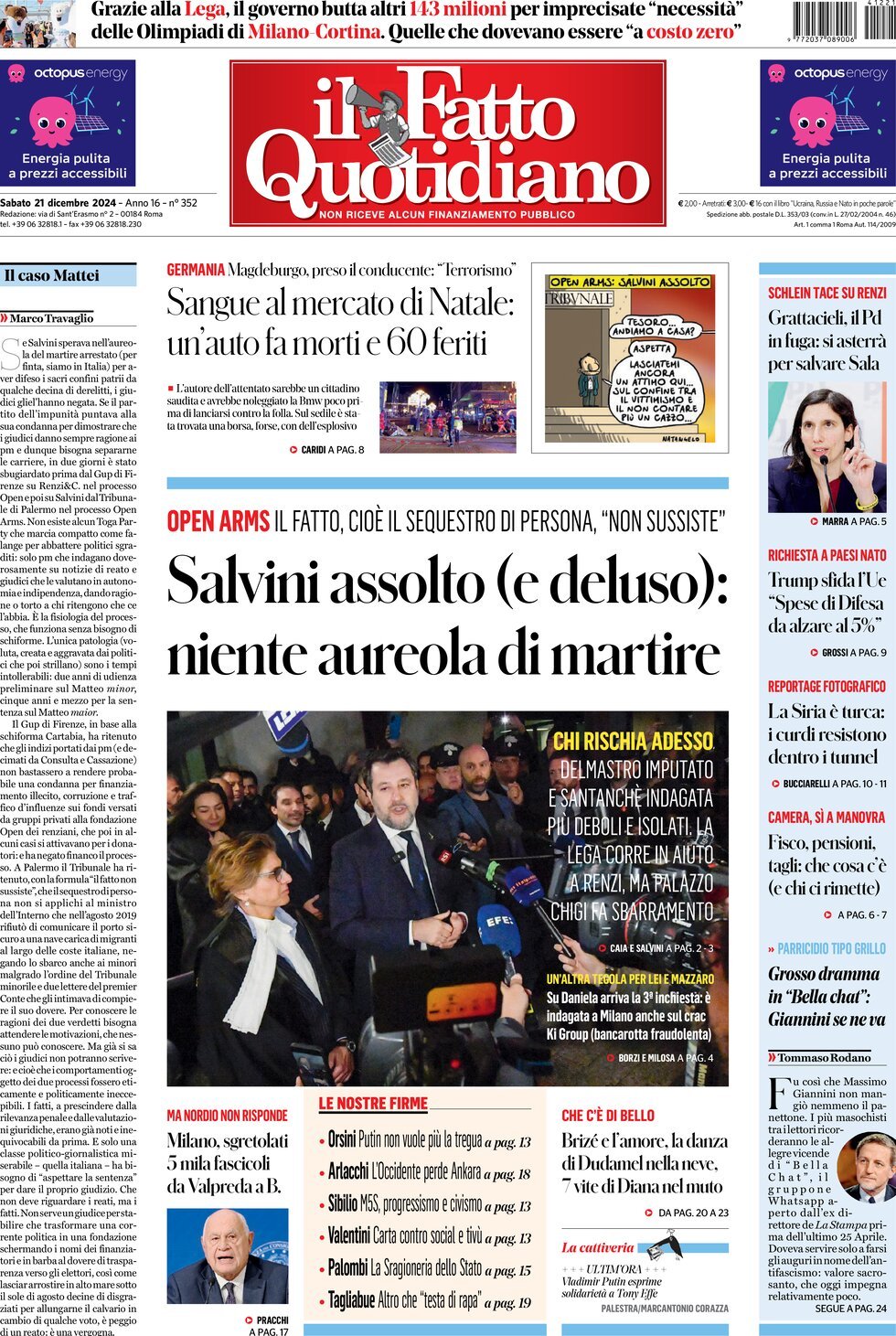 Il Fatto Quotidiano - Front Page - 12/21/2024