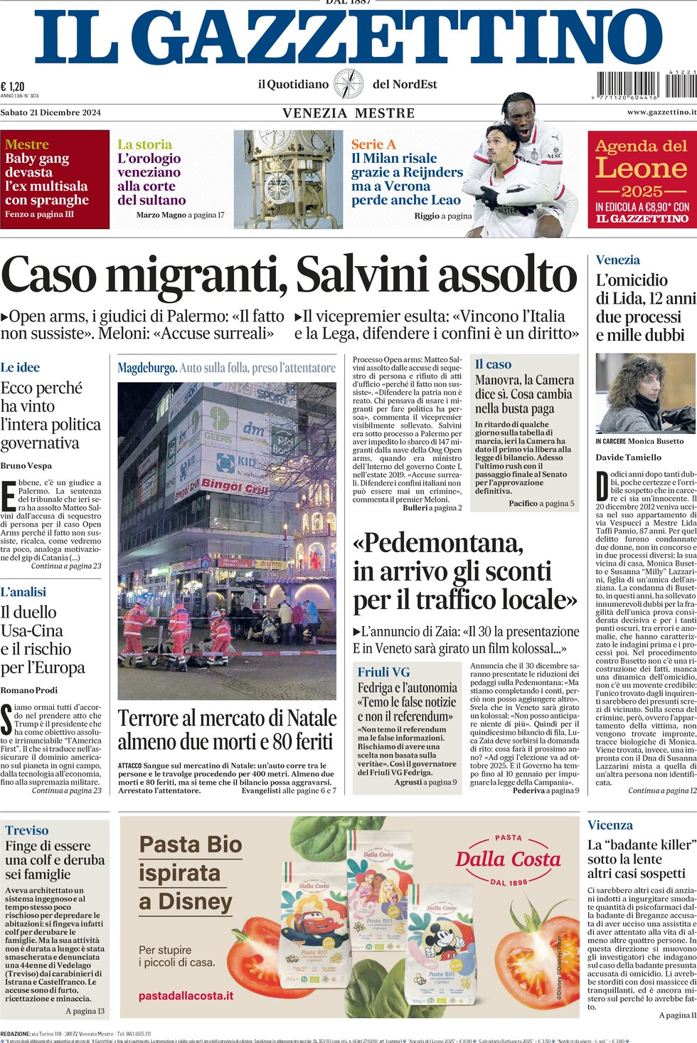 Il Gazzettino - Front Page - 12/21/2024