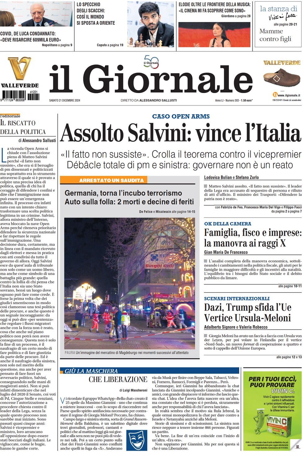 Il Giornale - Front Page - 12/21/2024