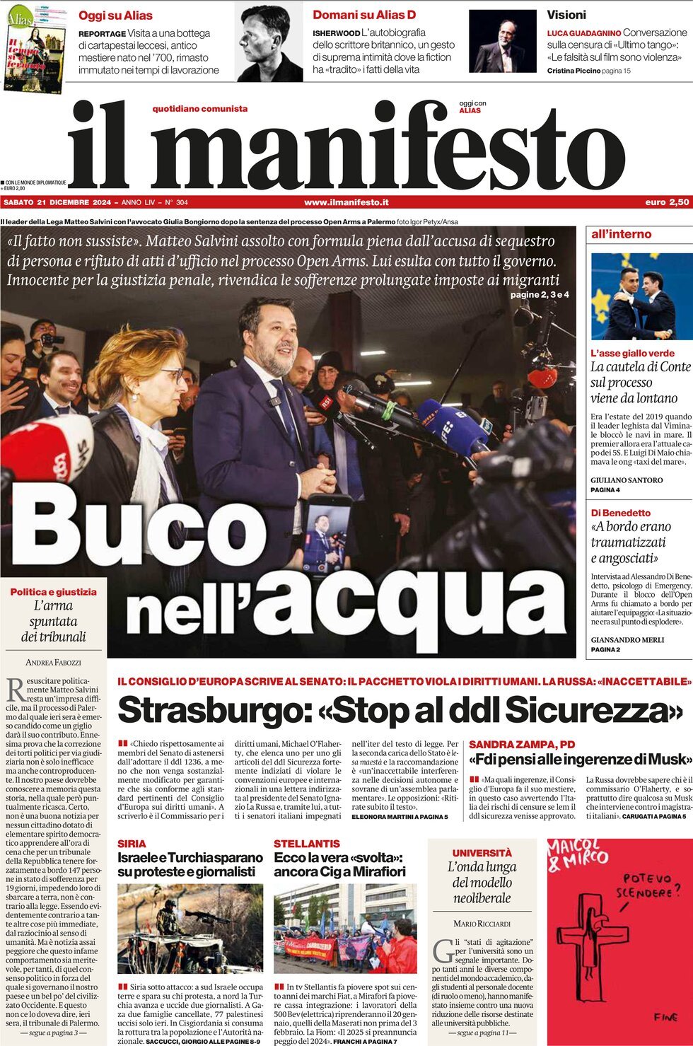 Il Manifesto - Front Page - 12/21/2024