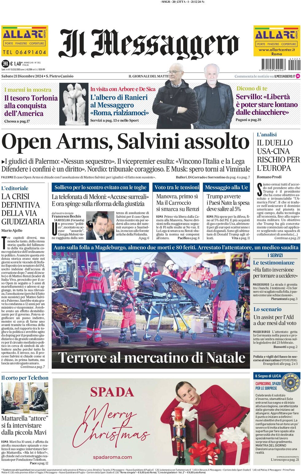 Il Messaggero - Front Page - 12/21/2024