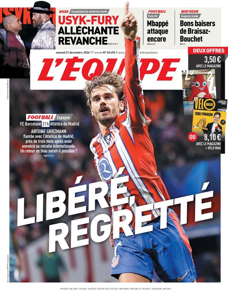 L'Equipe - Front Page - 12/21/2024