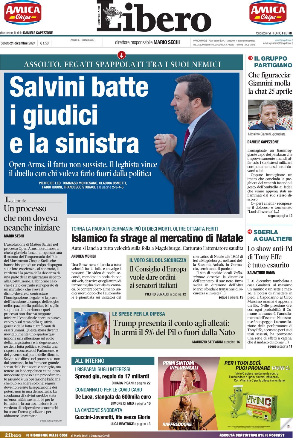 Libero Quotidiano - Front Page - 12/21/2024