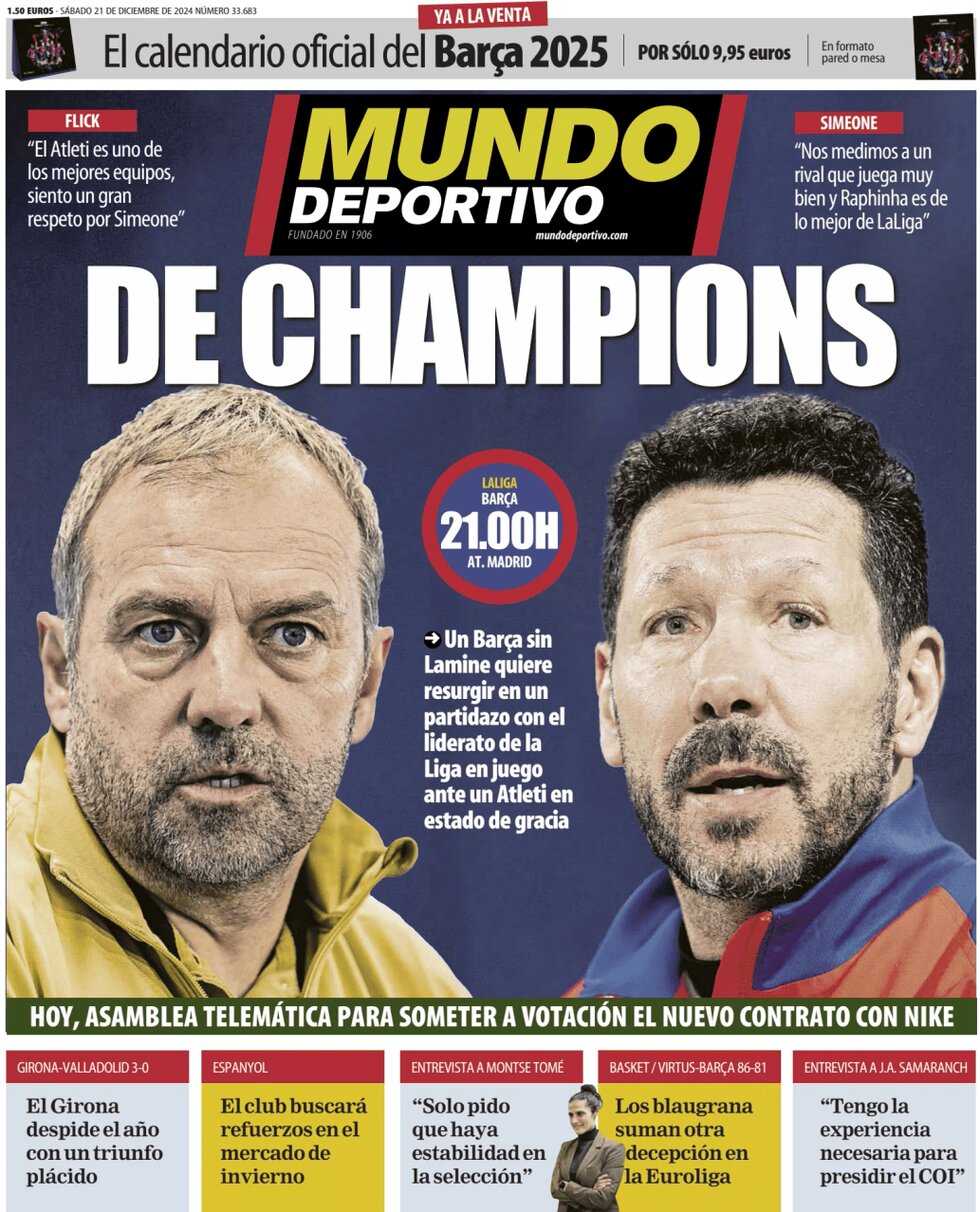 Mundo Deportivo - Front Page - 12/21/2024