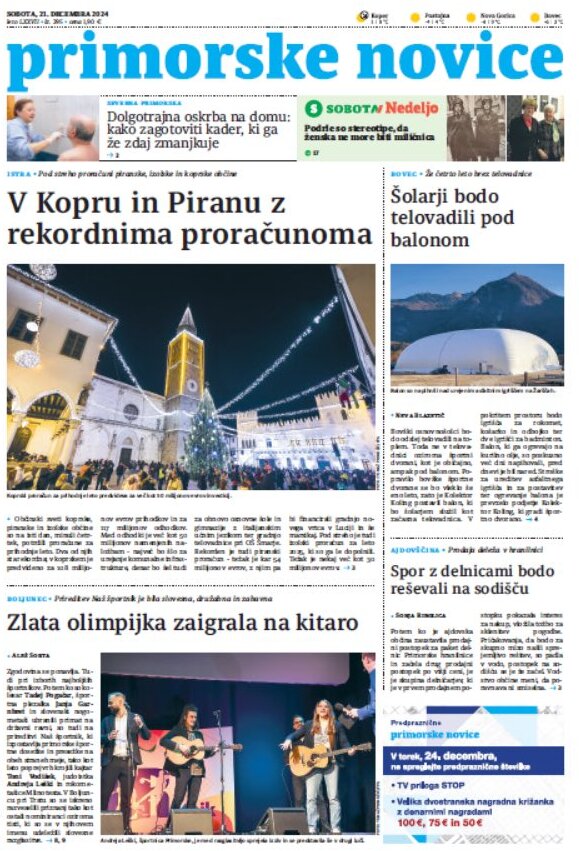 Primorske Novice - Front Page - 12/21/2024