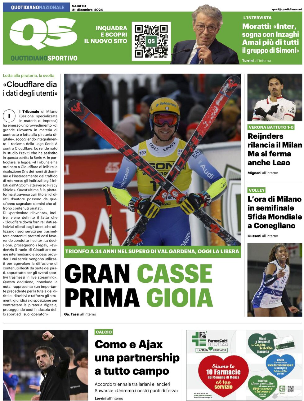 QS Quotidiano Sportivo - Front Page - 12/21/2024