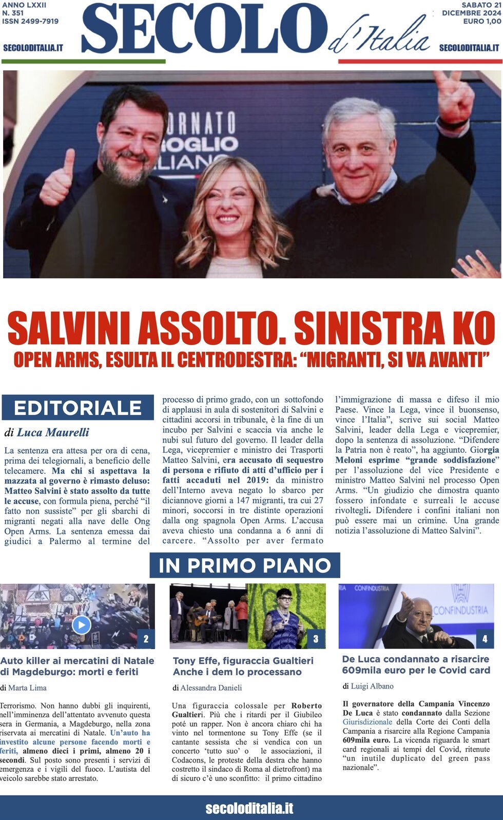 Secolo d'Italia - Front Page - 12/21/2024