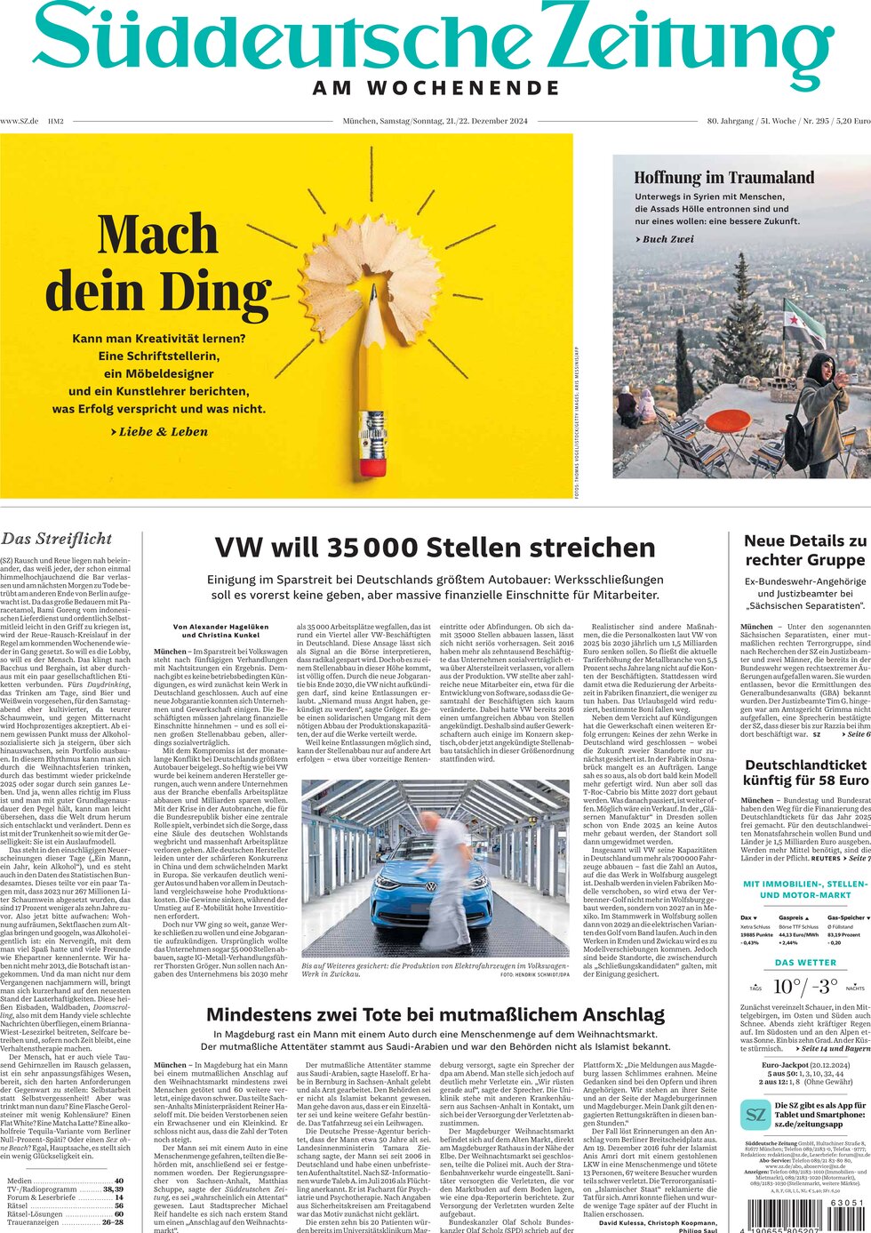 Süddeutsche Zeitung - Front Page - 12/21/2024