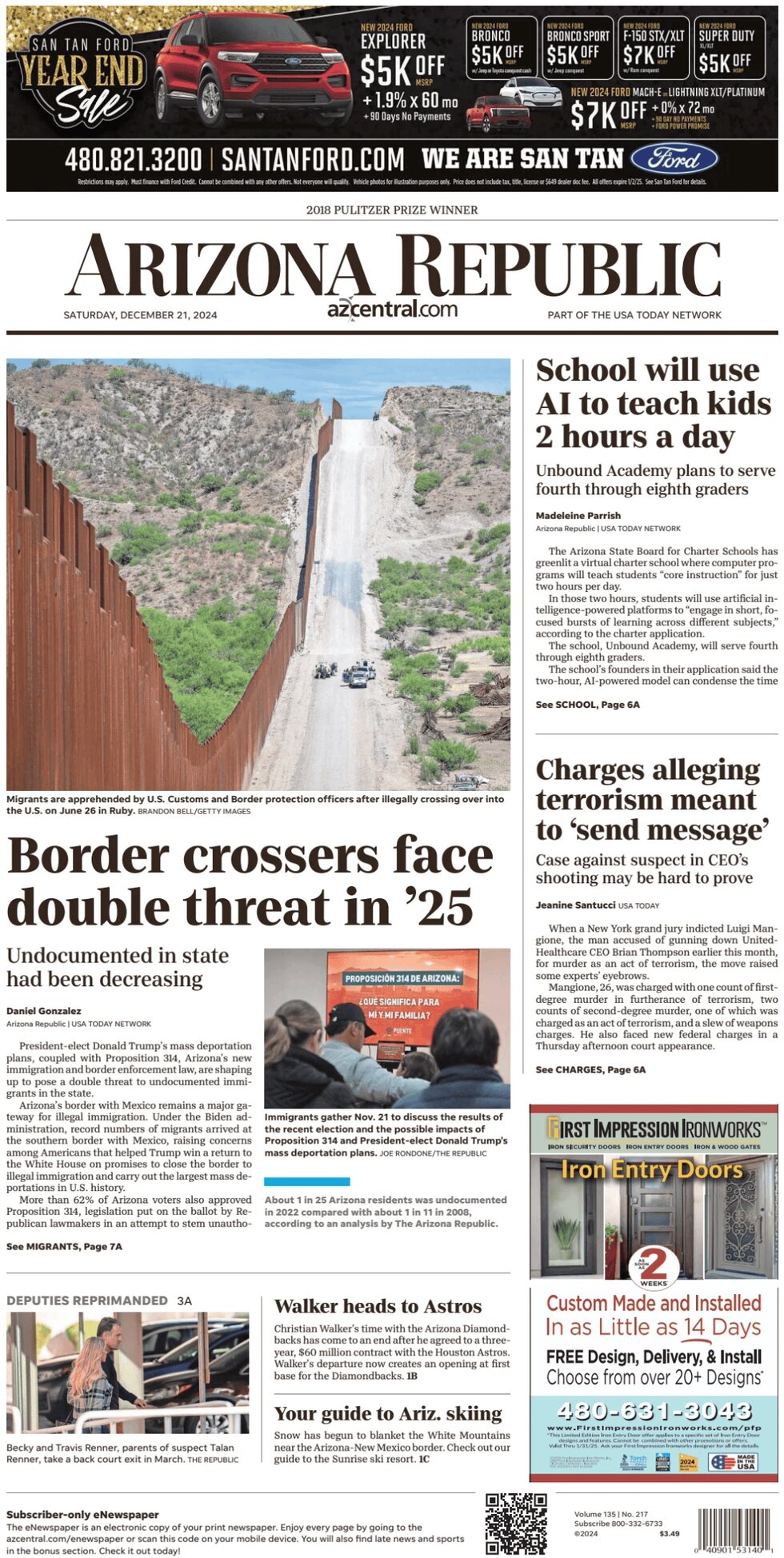 The Arizona Republic - Cover - 12/21/2024