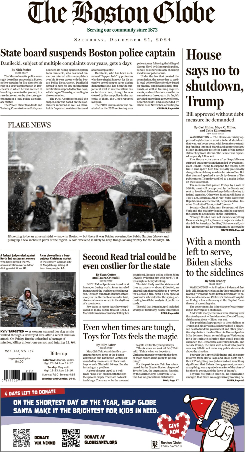 The Boston Globe - Cover - 12/21/2024