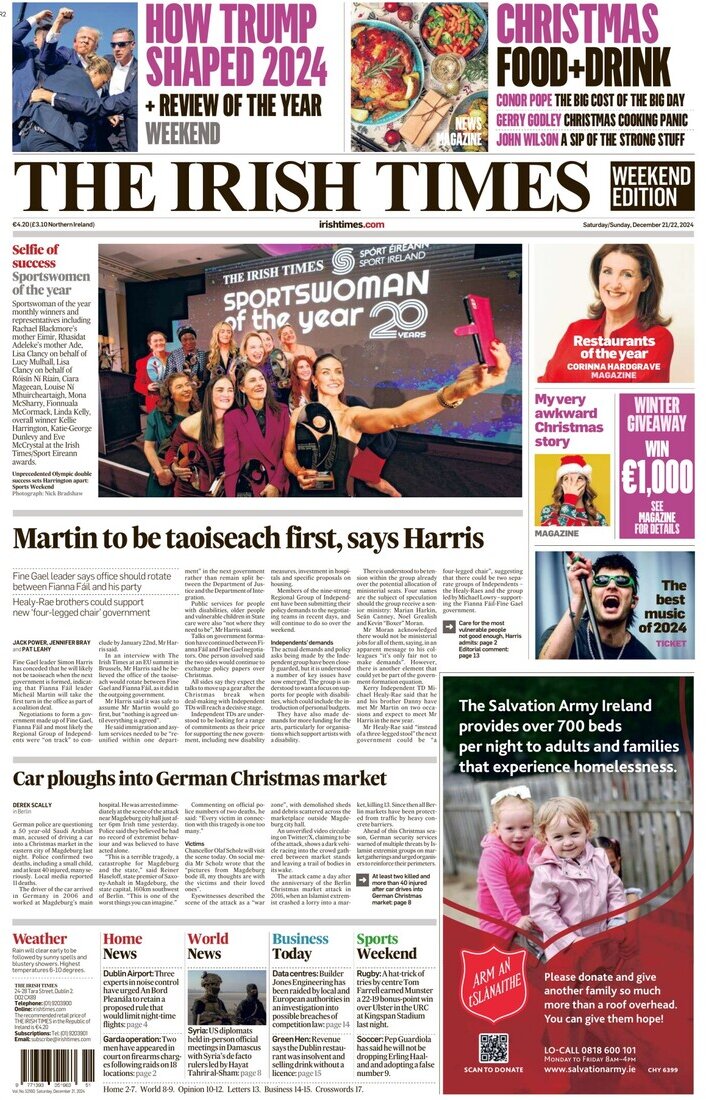 The Irish Times - Front Page - 12/22/2024