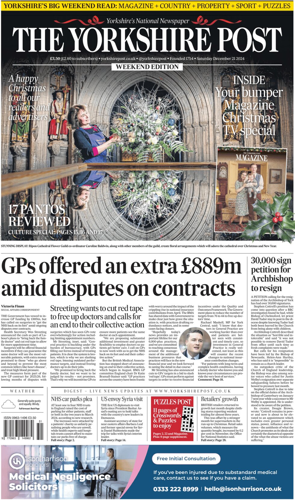 The Yorkshire Post - Front Page - 12/21/2024