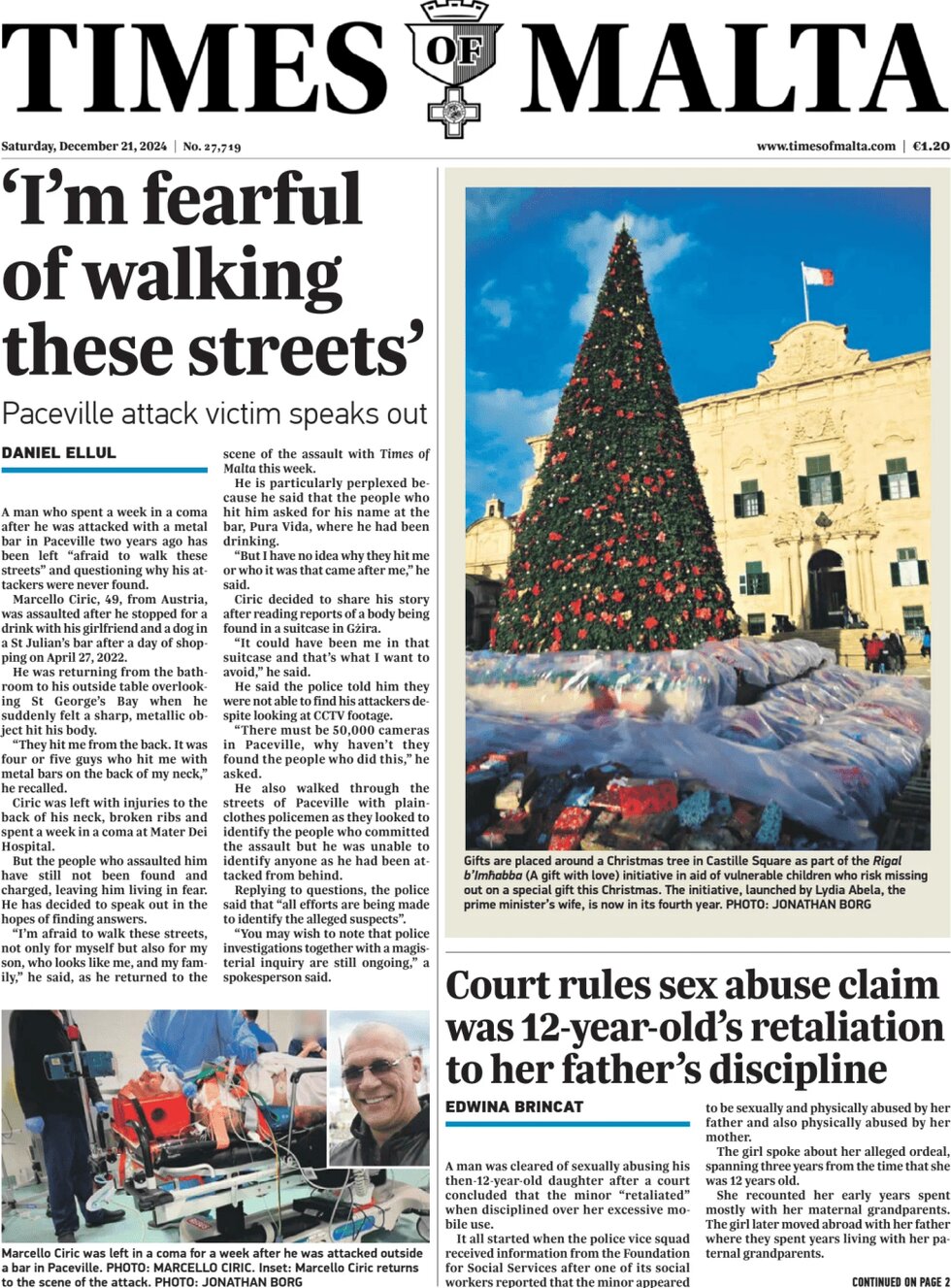 Times of Malta - Front Page - 12/21/2024