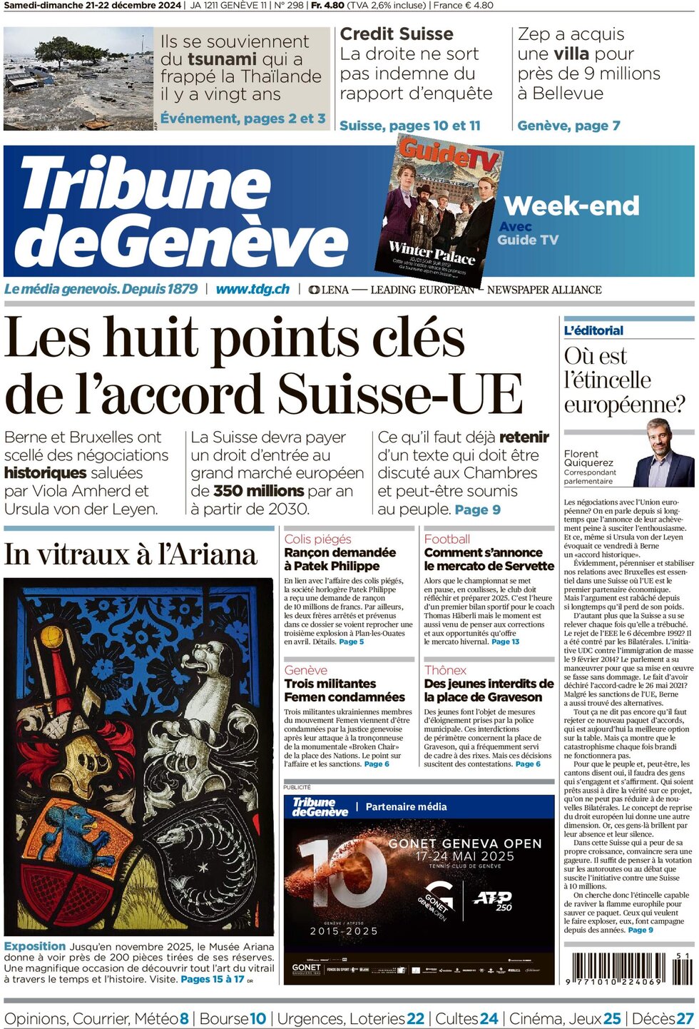 Tribune de Genève - Front Page - 12/22/2024