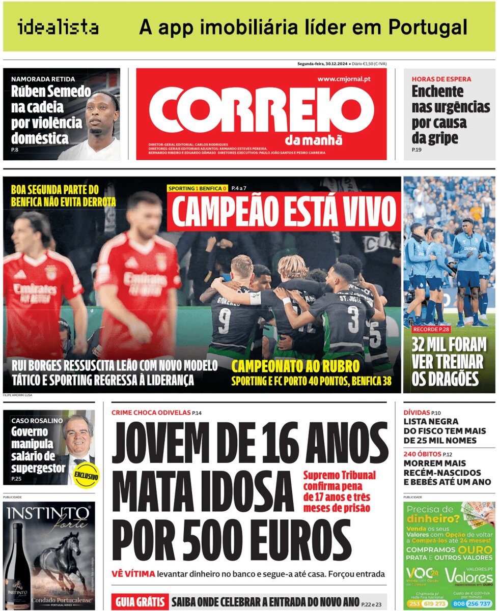 Correio da Manhã - Front Page - 12/30/2024