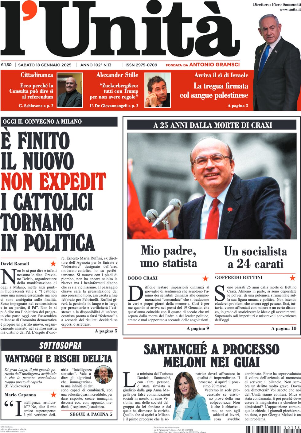 L'Unità - Front Page - 01/18/2025