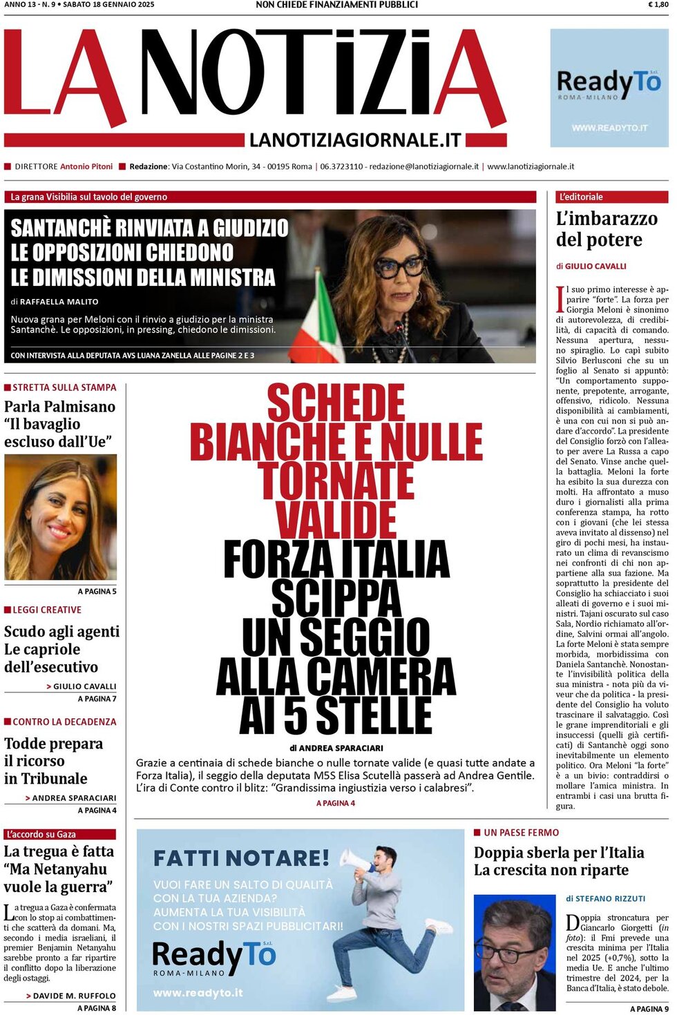 La Notizia - Front Page - 01/18/2025