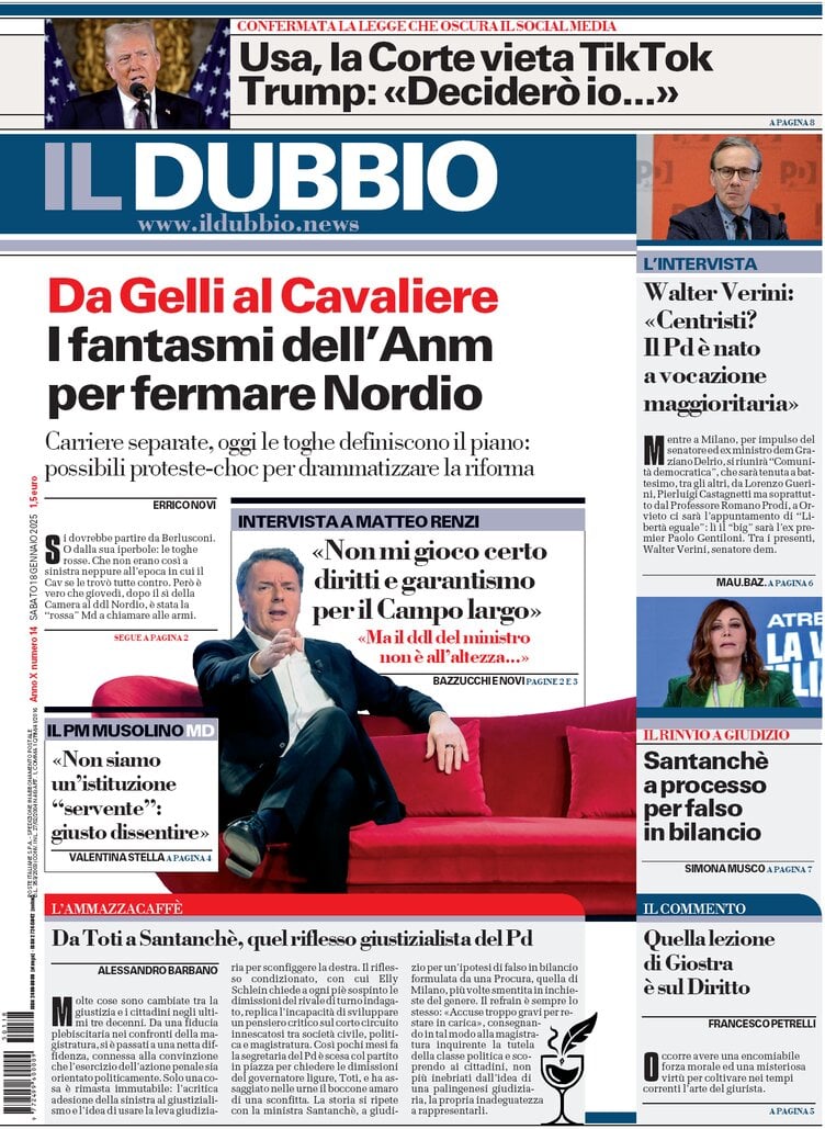 Il Dubbio - Front Page - 01/18/2025