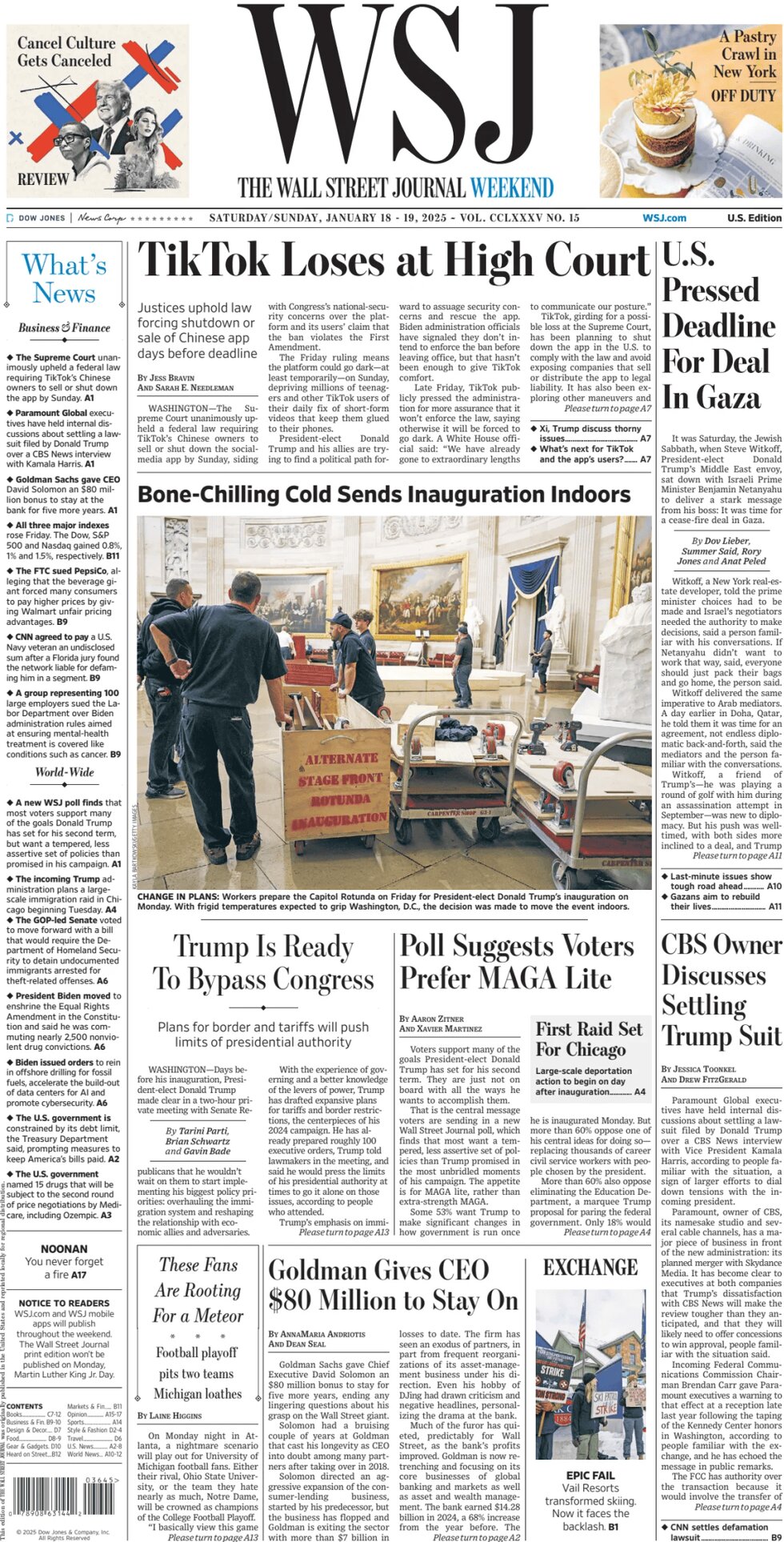 The Wall Street Journal - Cover - 01/19/2025