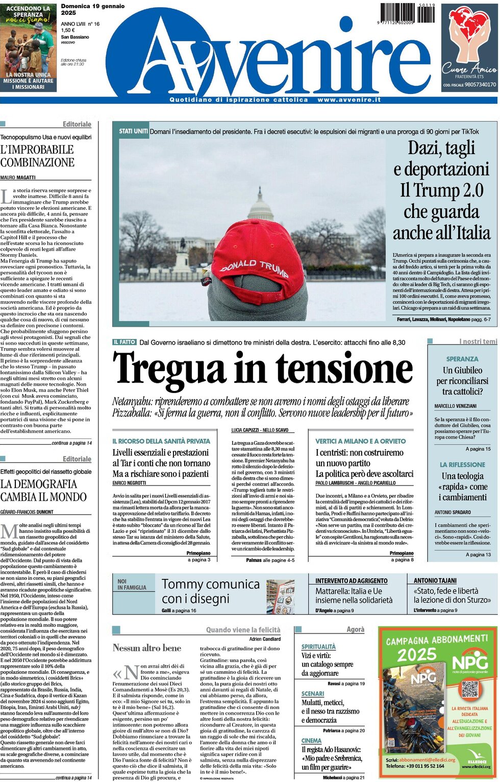 Avvenire - Front Page - 01/19/2025