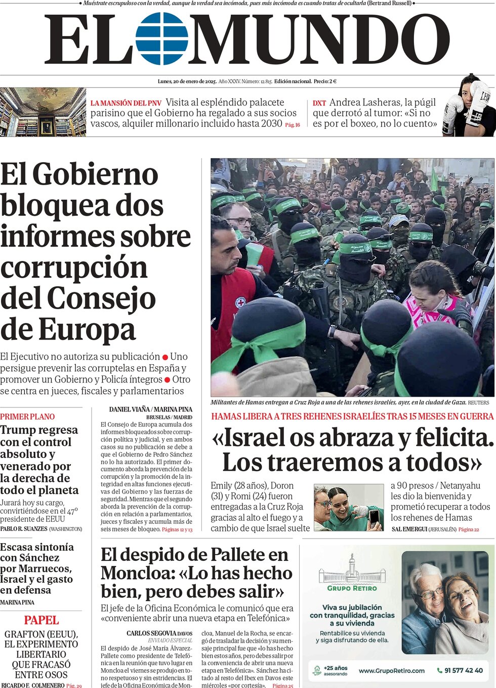 El Mundo - Front Page - 01/20/2025