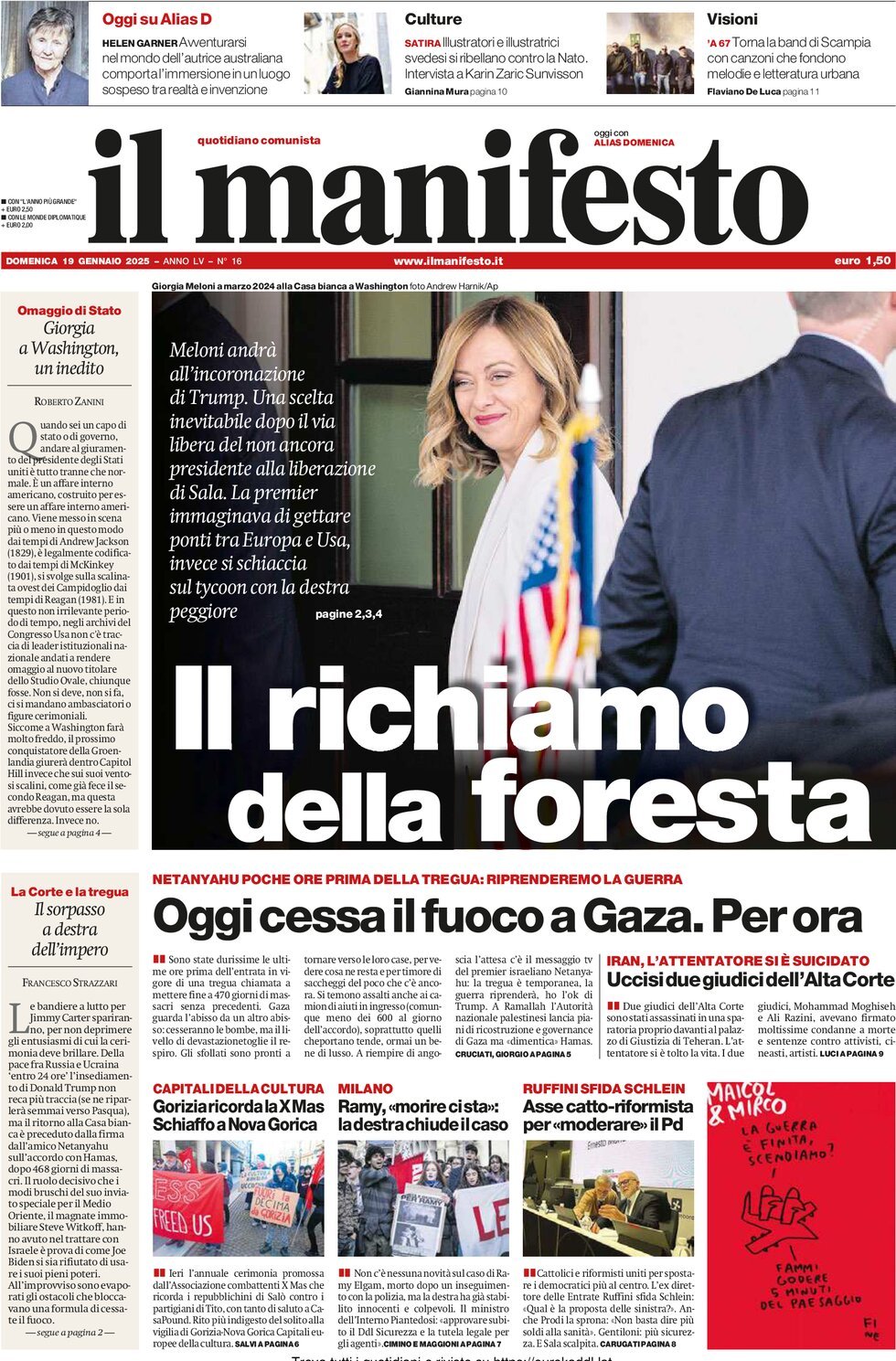 Il Manifesto - Front Page - 01/19/2025