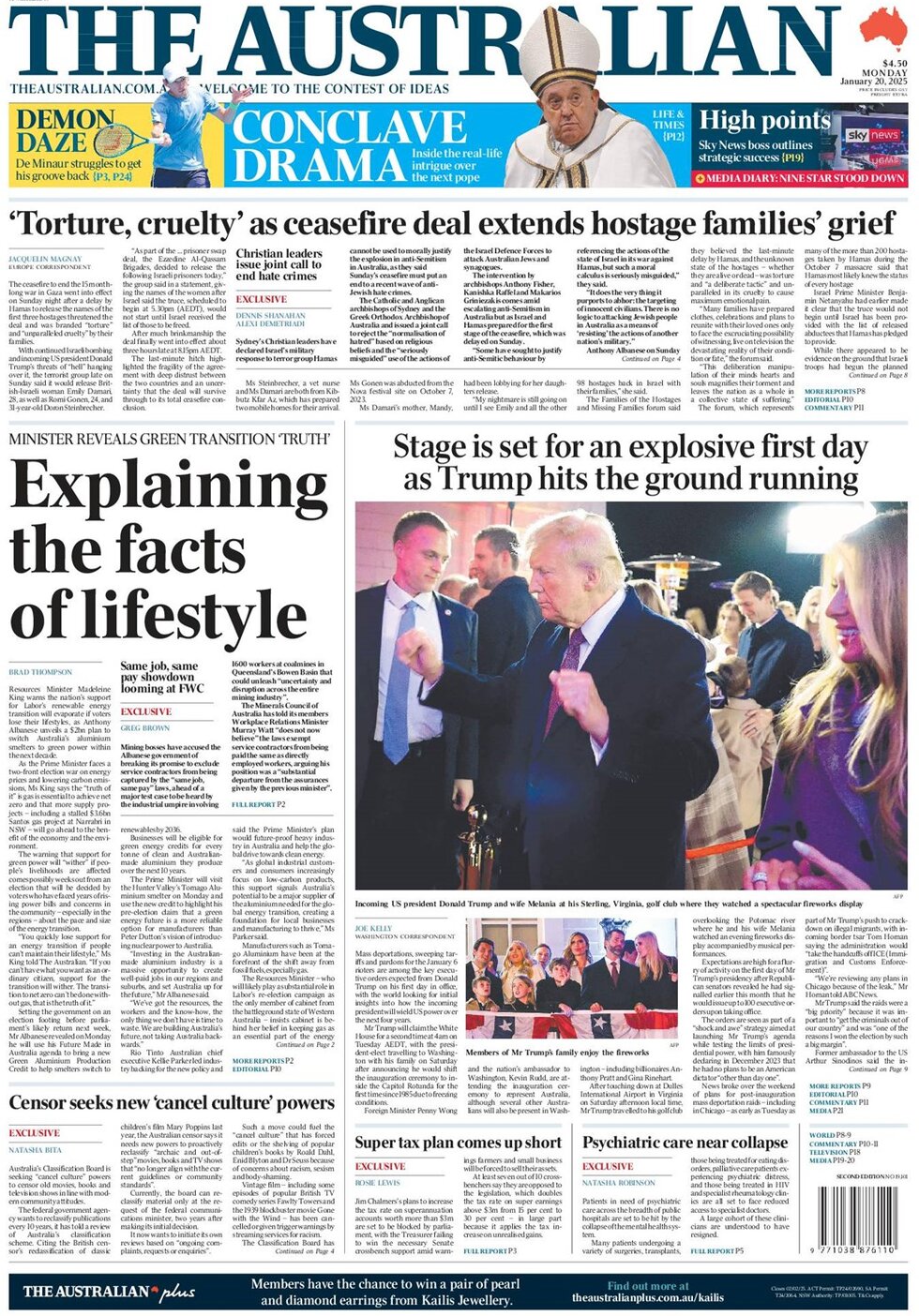 The Australian - Front Page - 01/20/2025