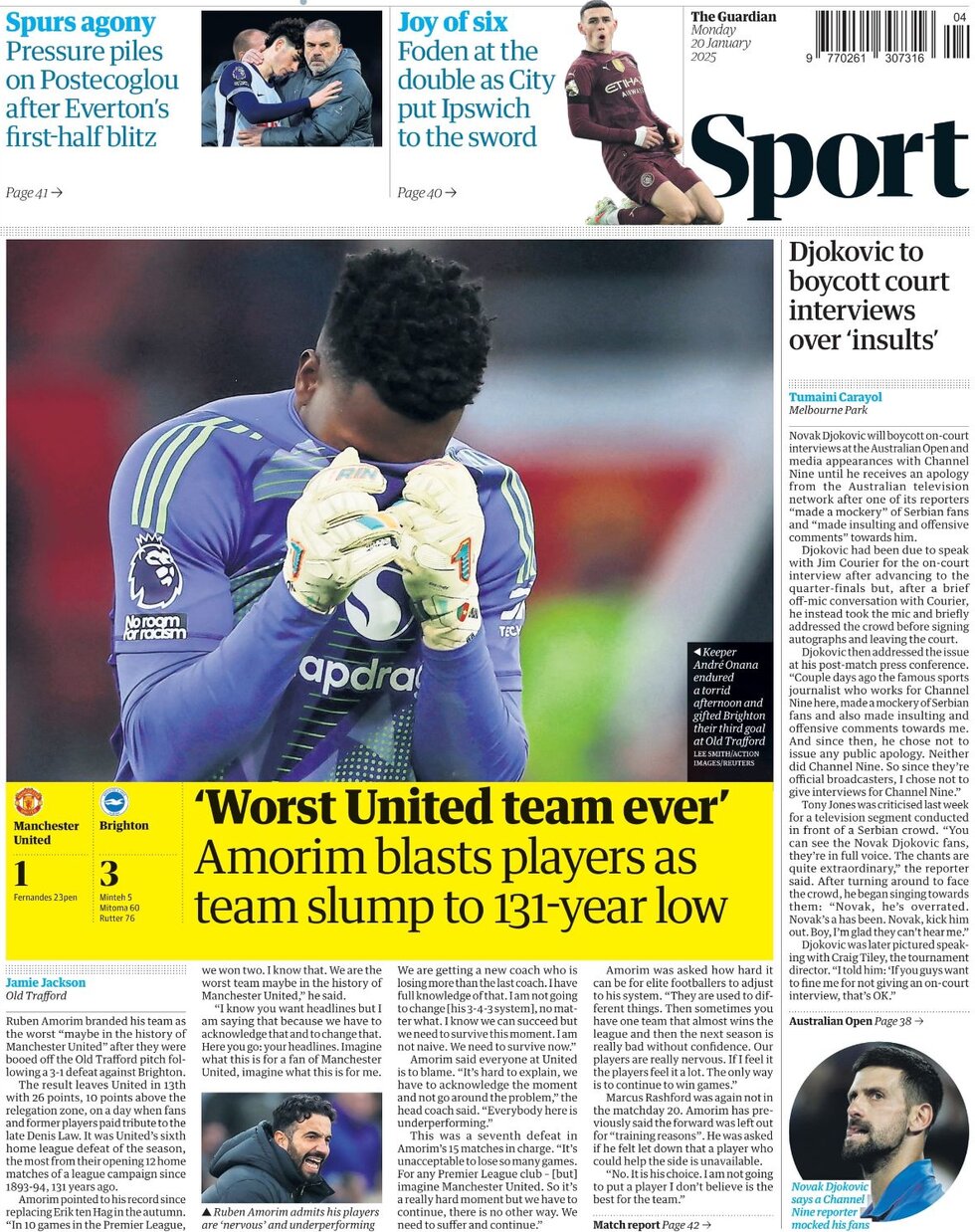 The Guardian SPORT - Front Page - 01/20/2025