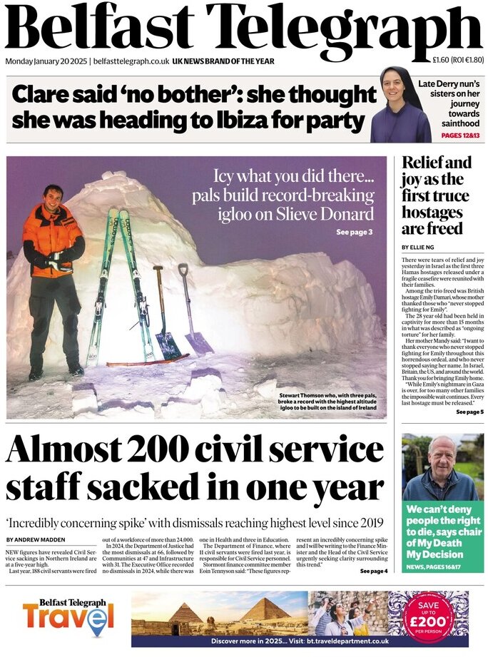 Belfast Telegraph - Front Page - 01/20/2025