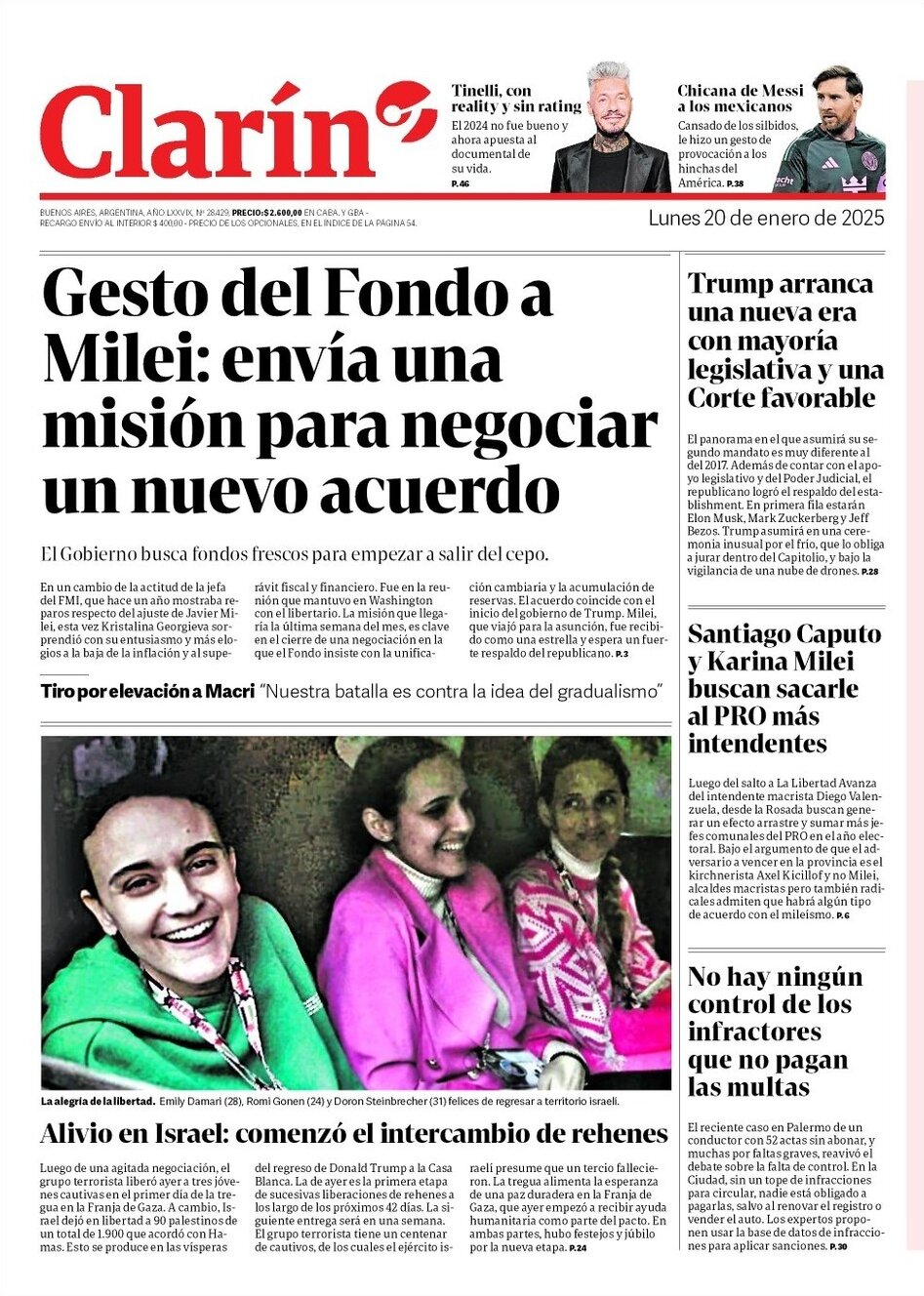 Clarín - Front Page - 01/20/2025