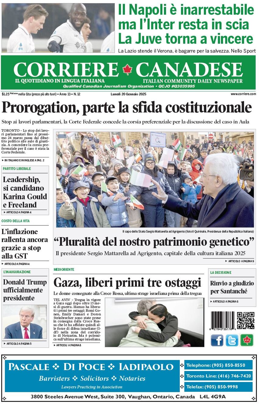 Corriere Canadese - Front Page - 01/20/2025