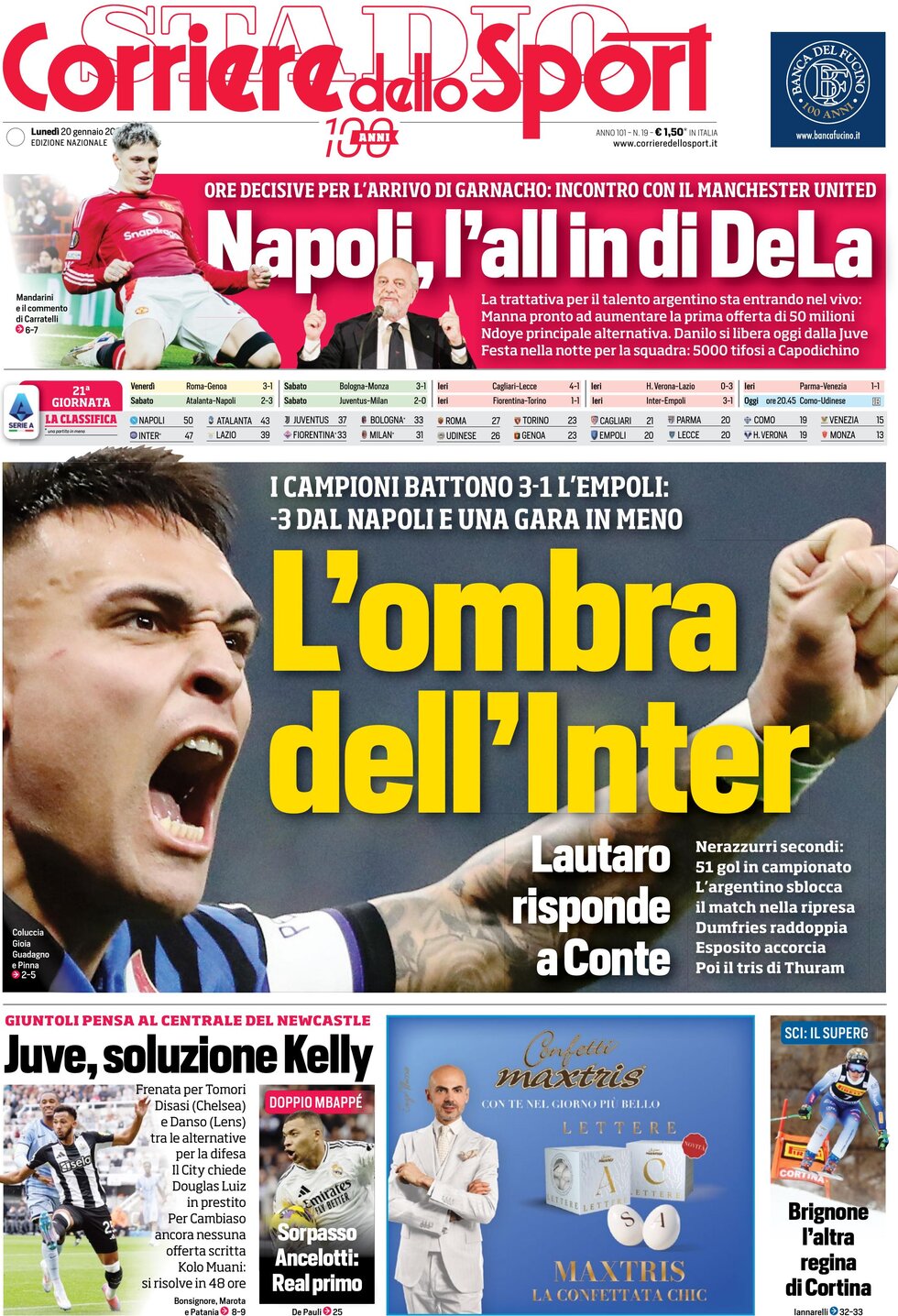 Corriere dello Sport - Front Page - 01/20/2025