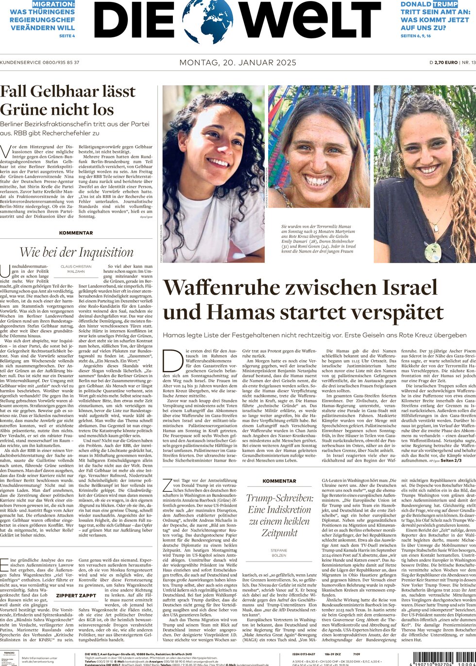 Die Welt - Front Page - 01/20/2025