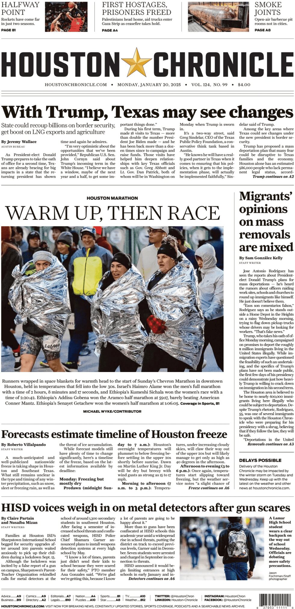 Houston Chronicle - Cover - 01/20/2025