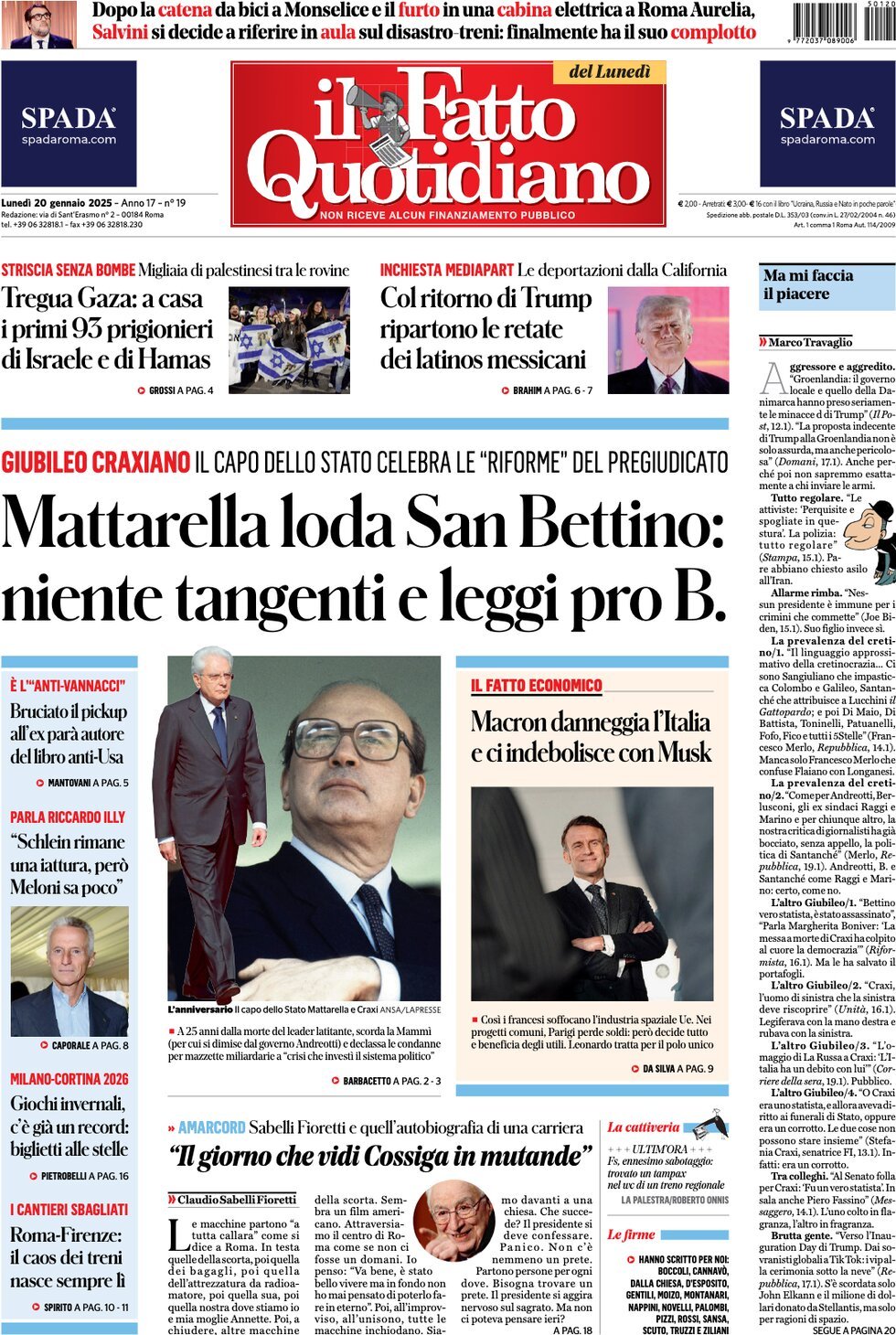 Il Fatto Quotidiano - Front Page - 01/20/2025