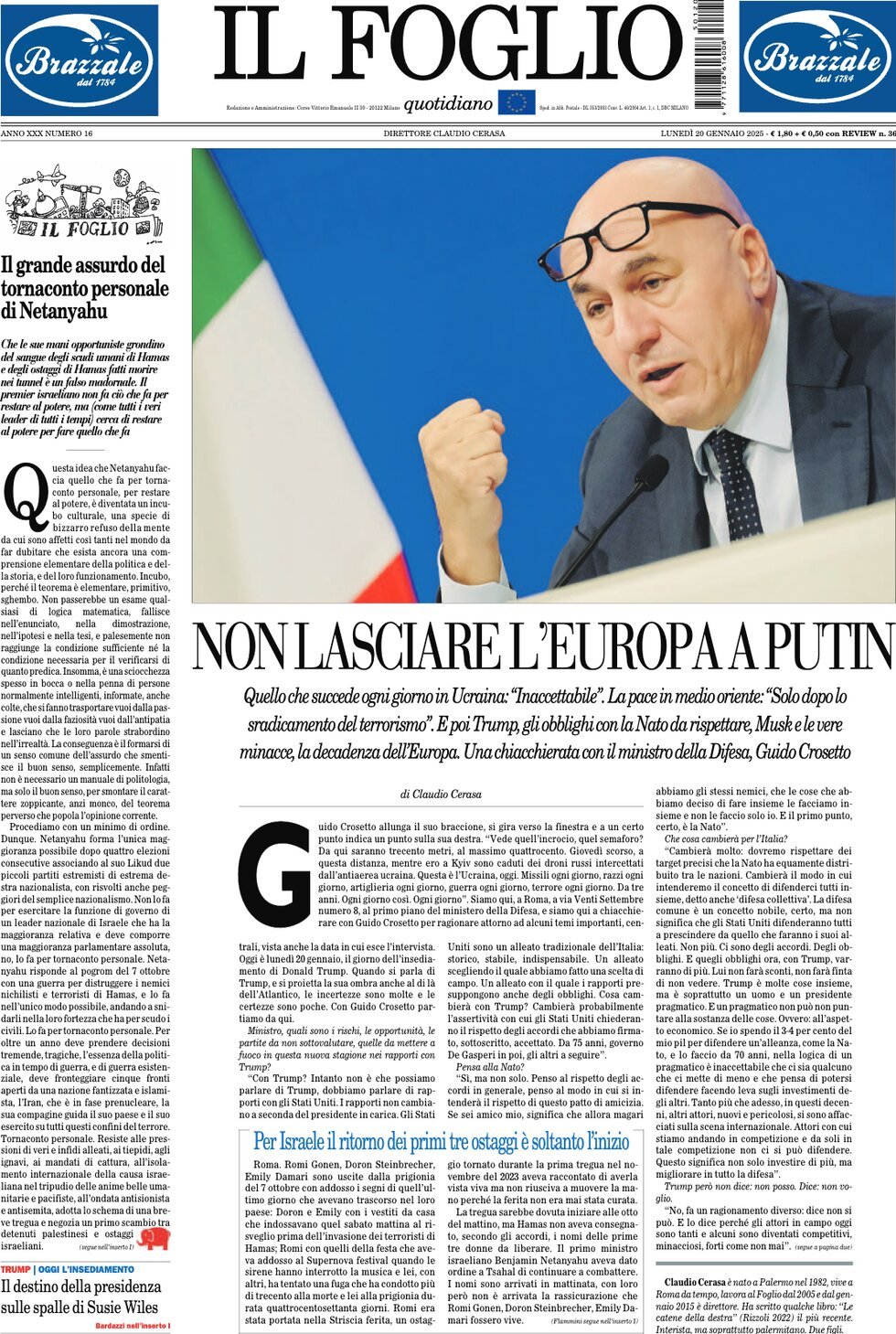 Il Foglio - Front Page - 01/20/2025