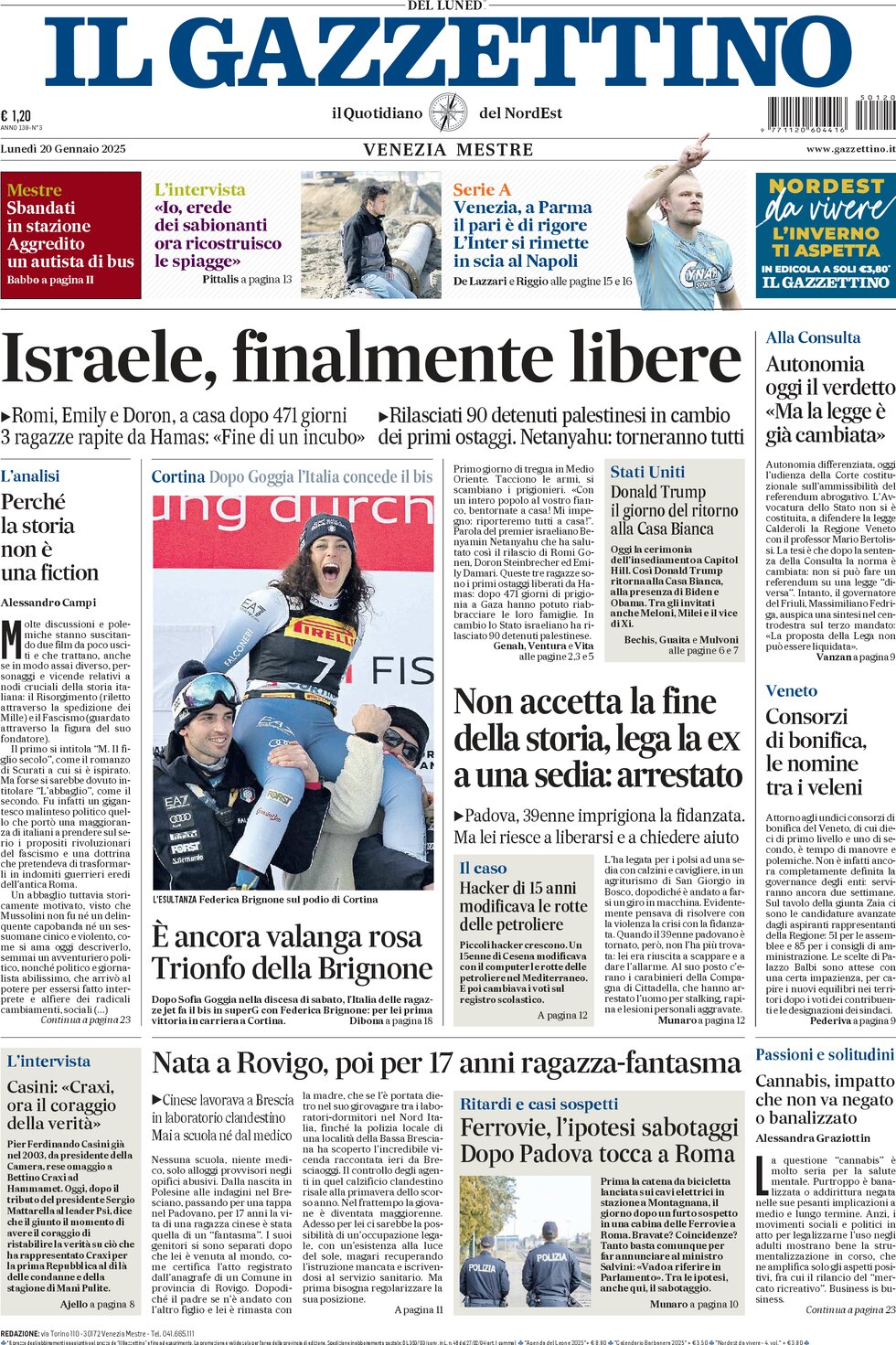 Il Gazzettino - Front Page - 01/20/2025