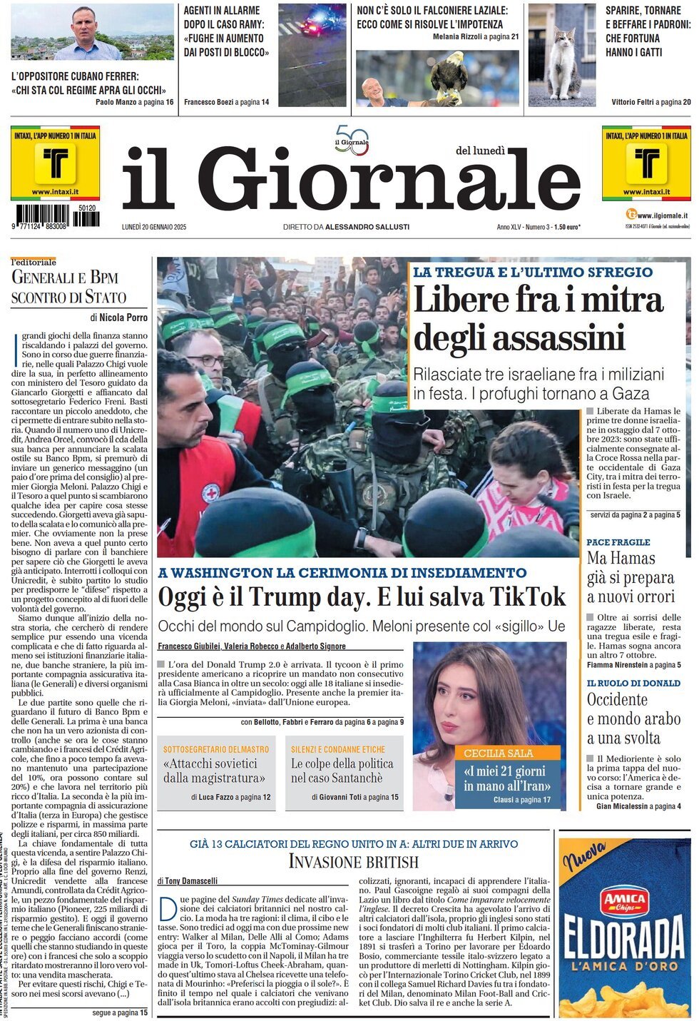 Il Giornale - Front Page - 01/20/2025