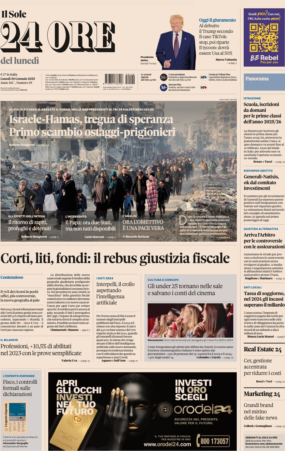 Il Sole 24 Ore - Front Page - 01/20/2025