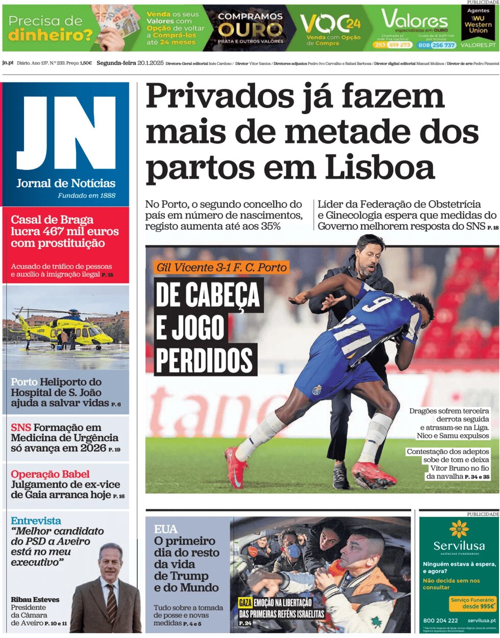 Jornal de Notícias - Front Page - 01/20/2025