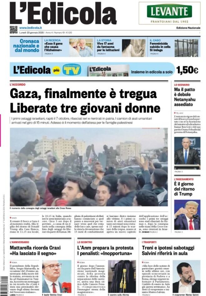 L'Edicola (Nazionale) - Front Page - 01/20/2025